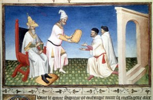 Marco and Mattia Polo receiving donations from Kubilay Khan, - Miniature taken from 