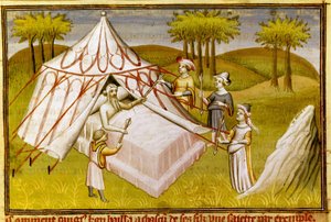 Genghis Khan on His Deathbed Giving His Last Recommendations to His Sons, c.1410 (Miniature)