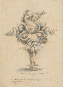 A Wine Decanter with Two Fighting Sea Horses by Master of the Medici Banquet Decanters
