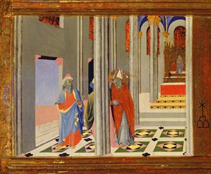 St. Ambrose refuses Roman Emperor Theodosius I the Great admission to the Church in Milan (detail) by Master of the Osservanza