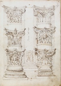 Six capitals, a lesene and two column bases, c1512-1517 by Master of the Oxford Album