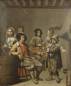 Boy Pouring a Glass of Wine for a Countryman by Master of the Processions