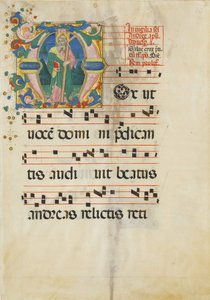 Manuscript Leaf with the Feast of Saint Andrew in an Initial M, second half 15th century by Master of the Riccardiana Lactantius