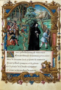 Representation of the Queen of Navarre Margarita of Angoulema (1492-1549), courteous love scene. Page taken from the manuscript 