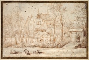 A country house, with cattle in the foreground by School Lebanese