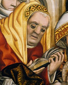 Priest wearing glasses (detail) by Master of the Tucher Altarpiece