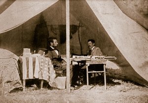 The Last Interview between President Lincoln and General McClellan at Antietam by Mathew B. Brady