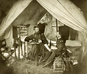General Jefferson C. Davis & Officer Seated in a Tent, pub.1861 by Mathew and studio Brady