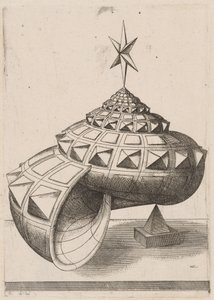 A Perspective of a Faceted Snail Shell Balanced on a Pyramid by Mathis Zündt, after Hans Lencker
