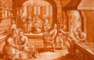 The Story of Mary and Martha, illustration from the Bible, engraved by J.C. Bodenehr