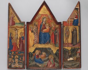Madonna and Child Enthroned with Saints, and below the Nativity by Matteo di Pacino