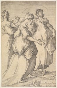 Three Haloed Female Figures by Matthaus Merian