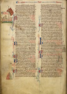 Marginal drawing of King Henry III sailing across the English Channel to Brittany, with part of the accompanying text in the author