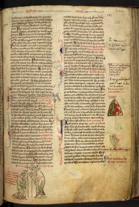 Roger Nigel, bishop of London, consecrating Edmund of Abington as archbishop of Canterbury, inscribed with their names above, illustration from 