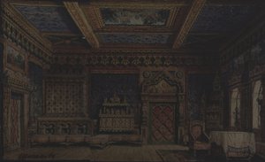 Stage Design for the Theatre Play Death of Ivan the Terrible by A. Tolstoy by Matvey Andreyevich Shishkov