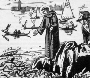 St Francis of Assisi Preaching to Fishes in Rimini, Engraved by Jacques Beltrand After Drawing by Maurice Denis by Maurice (after) Denis