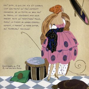 Woman in Front of Her Mirror, Advertisement for Revillon Furs, c. 1920-1930 (Illustration)