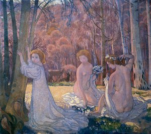 Figures in Spring Landscape Sacred Grove