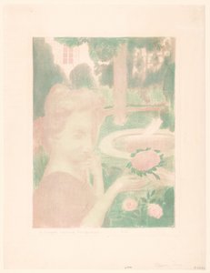 Young Woman Receiving a Bouquet in a Garden