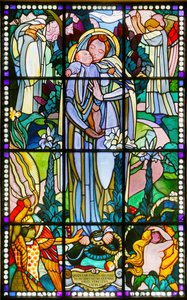 Virgin and child stained glass (Maurice Denis museum, Saint Germain en Laye, France) by Maurice Denis