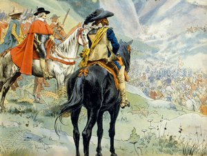 War of the Succession of Mantua (1628-1631) during the Thirty-Year War. The Battle of the Pas de Suze representing King Louis XIII and Cardinal Richelieu