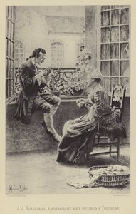 Jean-Jacques Rousseau teaching the hours to Therese by Maurice Leloir