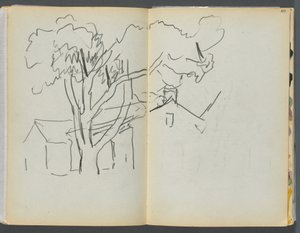 Sketchbook- The Granite Shore Hotel, Rockport: Tree with Houses by Maurice Prendergast