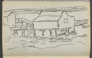 Sketchbook, The Dells, No. 127, page 014: House on a Dock by Maurice Prendergast
