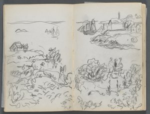 Sketchbook, The Dells, No. 127, page 042 & 43: Cove with Boats and Figures