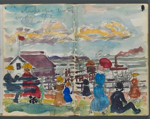 Sketchbook, The Dells, No. 127, page 152 & 153: Figures on a Coast by Maurice Prendergast