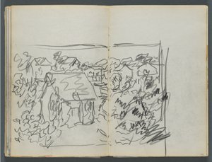 Sketchbook, The Dells, No. 127, page 154 & 155: Landscape with Houses