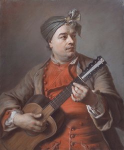 Portrait of Jacques Dumont Le Romain Playing the Guitar by Maurice Quentin de La Tour