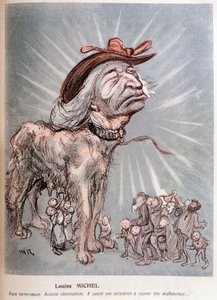 Cartoon of Louise Michel as a dog breed Newfoundland, no recompense, spent its existence saving the unfortunate by Maurice Radiguet