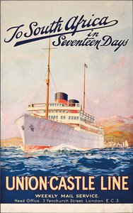 To South Africa in Seventeen Days; an advertising poster for Union Castle Line by Maurice Randall