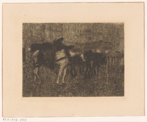 Coach Horses on a City Square at Evening by Maurits Niekerk