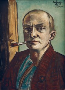 Self-Portrait on Green with Green Shirt by Max Beckmann