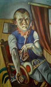 Self-Portrait with Bat and Trumpet (Self-Portrait as Clown) by Max Beckmann