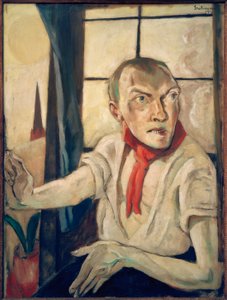 Self-Portrait with Red Scarf by Max Beckmann