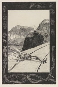 On the Tracks, plate 8 from the portfolio On Death, Part I, Opus XI by Max Klinger