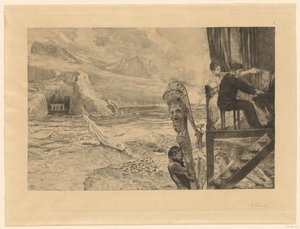 Pianist on Wooden Balcony Surrounded by Nymphs Before a Bay by Max Klinger