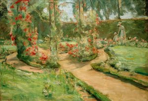 The Rose Garden in Wannsee with Daughter and Granddaughter by Max Liebermann