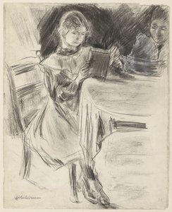 Daughter and Wife of Max Liebermann, Reading at a Round Table by Max Liebermann