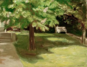 Garden Bench under the Chestnut Tree - Blooming Chestnuts