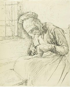 Old Woman Mending at the Window by Max Liebermann