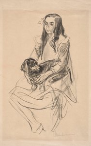 Seated Girl with Dachshund by Max Liebermann