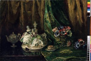 Still life with porcelain and flowers by Max Müller