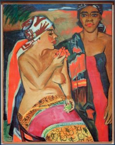 Women with Colorful Carpet by Max Pechstein
