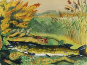 Pike in Lakeside Landscape by Max Pechstein