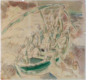 Lifeboat with Shipwrecked by Max Pechstein