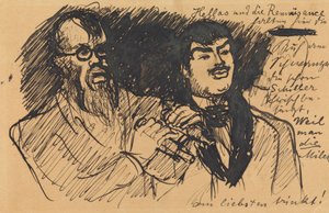 Three Lenbach Caricatures: a) Bust (sketchy); b) Full Figure; c) Together with Stuck by Max Slevogt